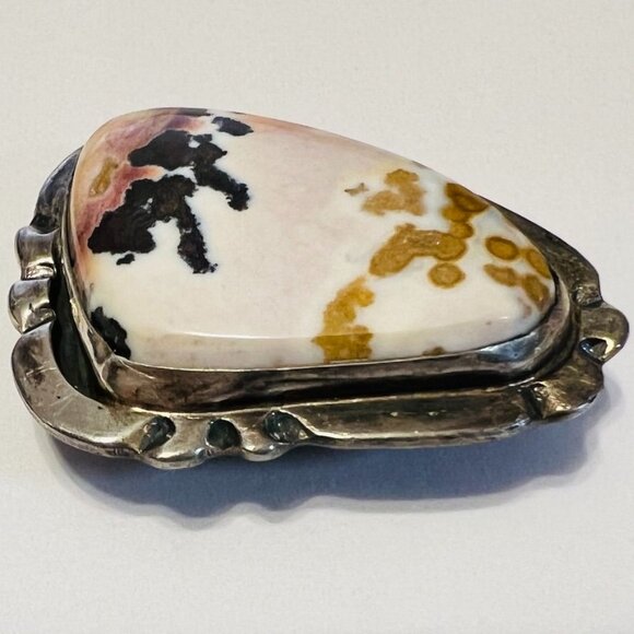 Vtg Picture Jasper Pendant Artisan Silver 925 Necklace Southwest Twisted Torque - Picture 4 of 11